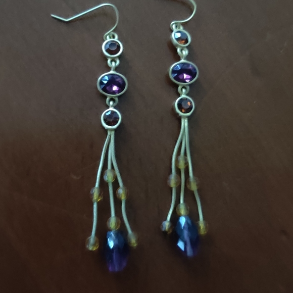 Dangle earrings in brass with purple and amber stones - Picture 4 of 7